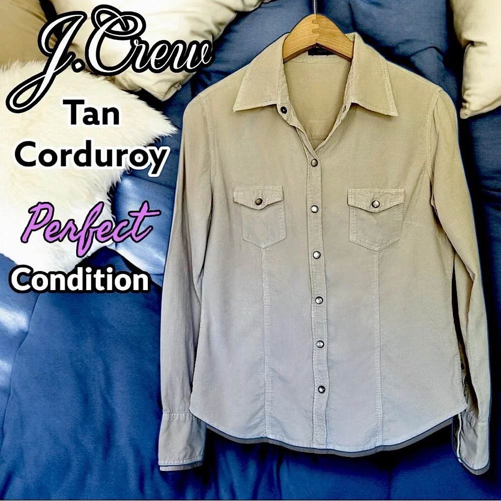 Like New 🌸 J Crew Tan Stretch Corduroy Button-Down Shirt ⭐️ Pearlized Snaps - Picture 14 of 15